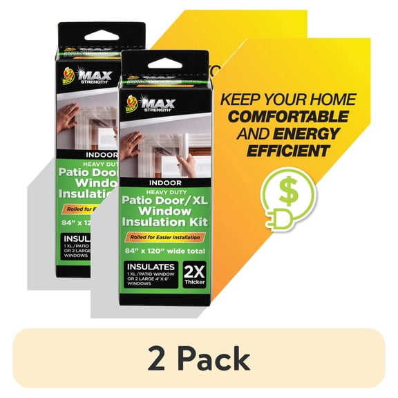 (2 pack) (2 pack) Duck Brand, 84 Inch X 120 Inch Max Strength Window Insulation Film Kit, Patio Doors Or Xl Windows, Crystal Clear