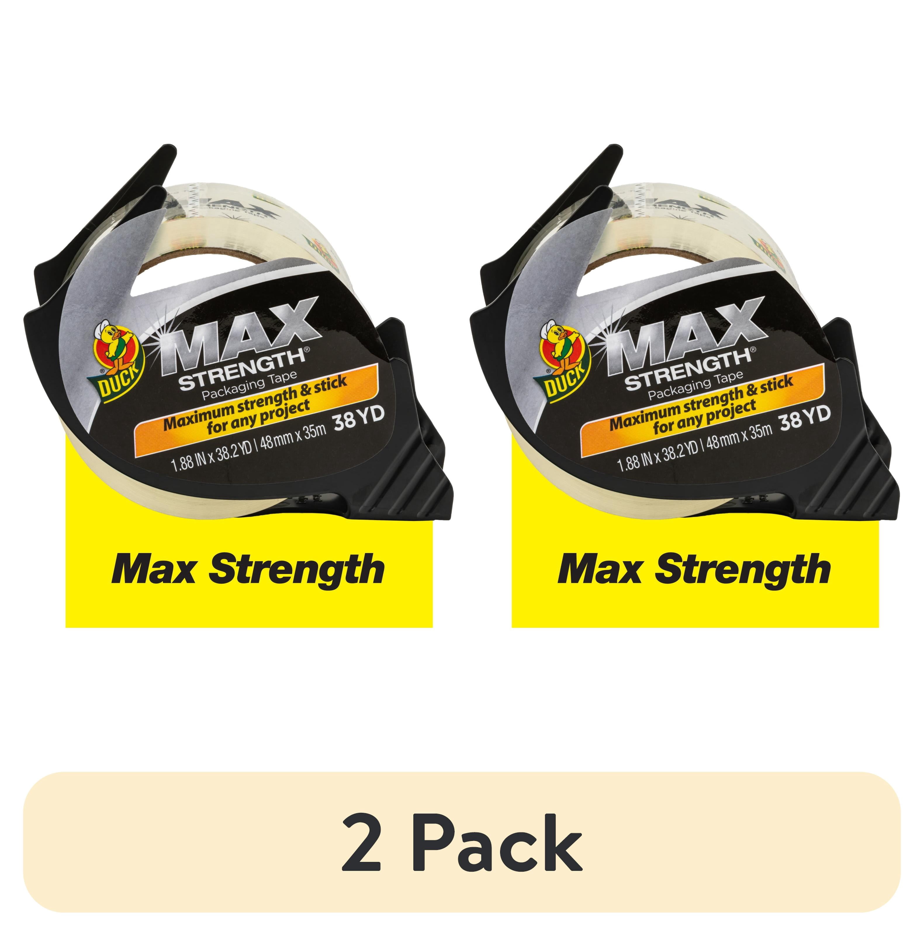 (2 pack) Duck Max Strength Clear Packaging Tape with Dispenser, 1.88 in. x 38.2 yd.