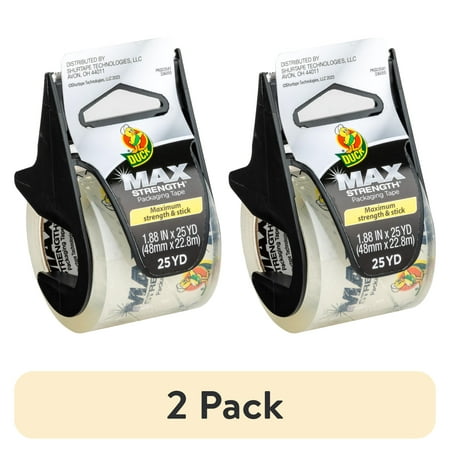 (2 pack) Duck Max Strength Clear Packing Tape with Dispenser, 1.88" x 25 yd, 1 Roll