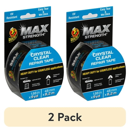 (2 pack) Duck Max Strength Crystal Clear 1.88 in. x 9 yd. Repair Tape