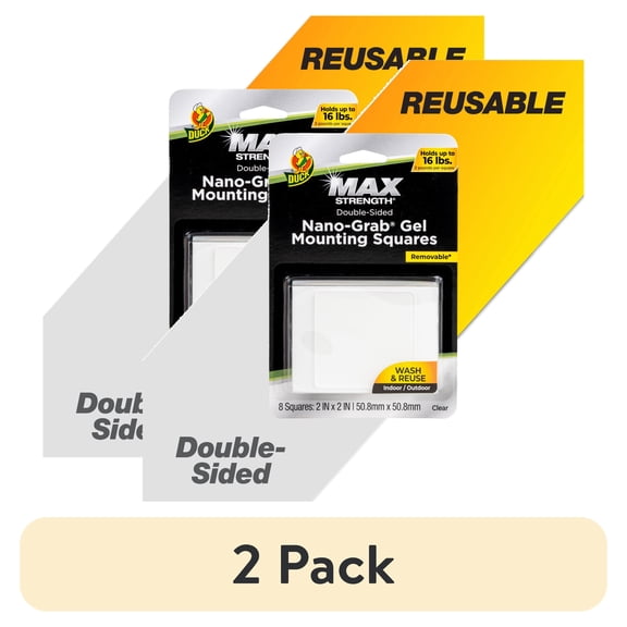(2 pack) Duck Max Strength Nano-Grab Square Tabs - Clear, 8 pk, 2 in. x 2 in.