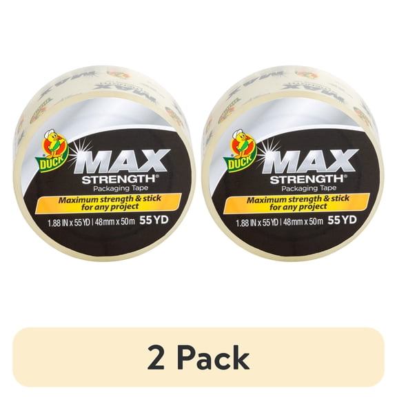 (2 pack) Duck Max Strength Packing Tape, 1.88 in x 55 yd, Clear, 1 Refill Roll