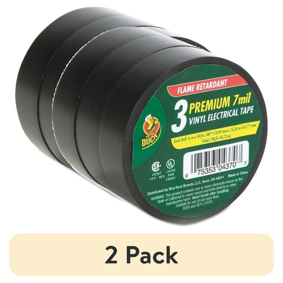 Duck Pro Electrical Tape 3/4" x 50 ft 1" Core Black 3/Pack 299004