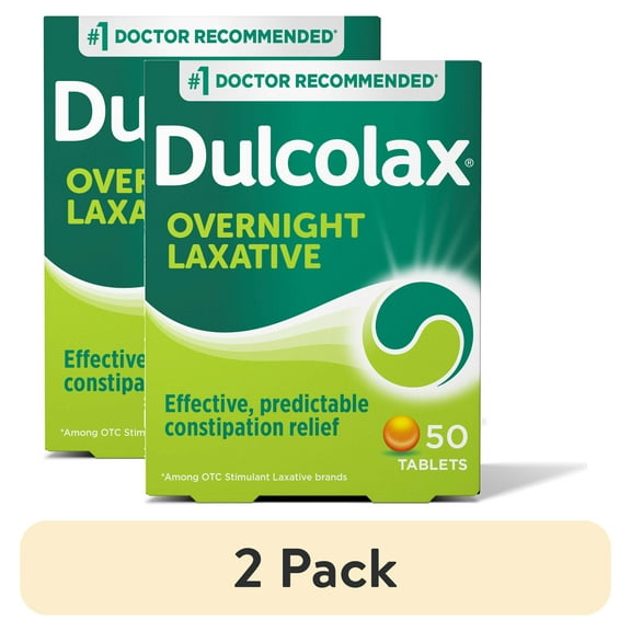 (2 pack) Dulcolax Bisacodyl Stimulant Laxative Pills for Overnight Constipation Relief, 5 mg, 50 Tablets
