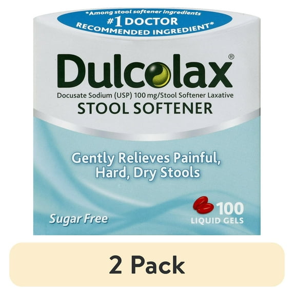 (2 pack) Dulcolax Gentle Relief Stool Softener Laxative, Docusate Sodium, 100mg Liquid Gel Tablets, 100 Count