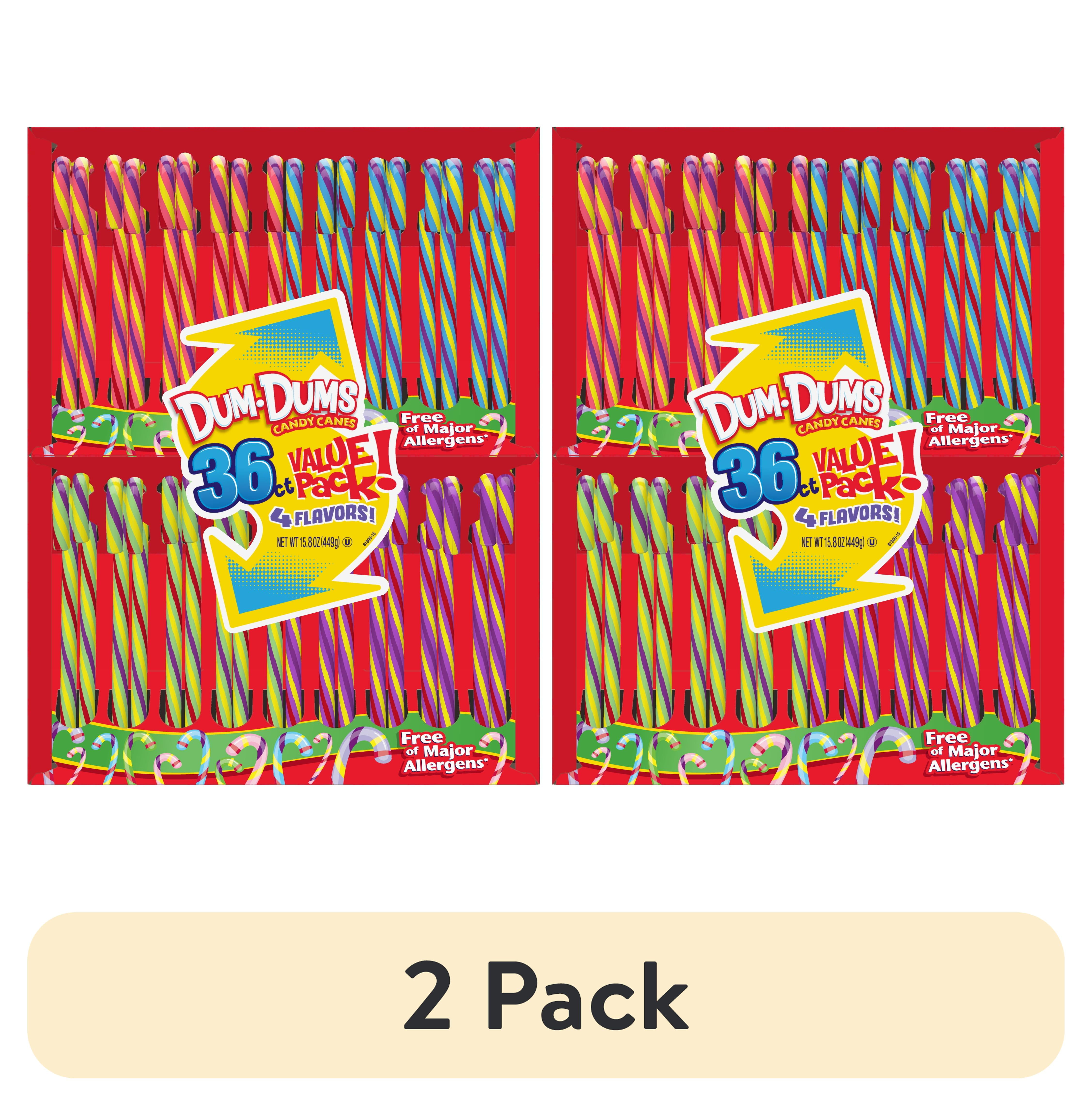 (2 pack) Dum Dums Assorted Flavors Christmas Holiday Candy Canes Stocking Stuffers, Individually Wrapped Treats, 36 Count