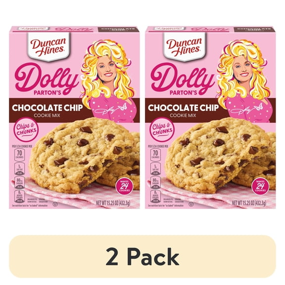 (2 pack) Duncan Hines Dolly Parton's Chocolate Chip Cookie Mix, Valentine's Day Cookies, 15.25 oz.