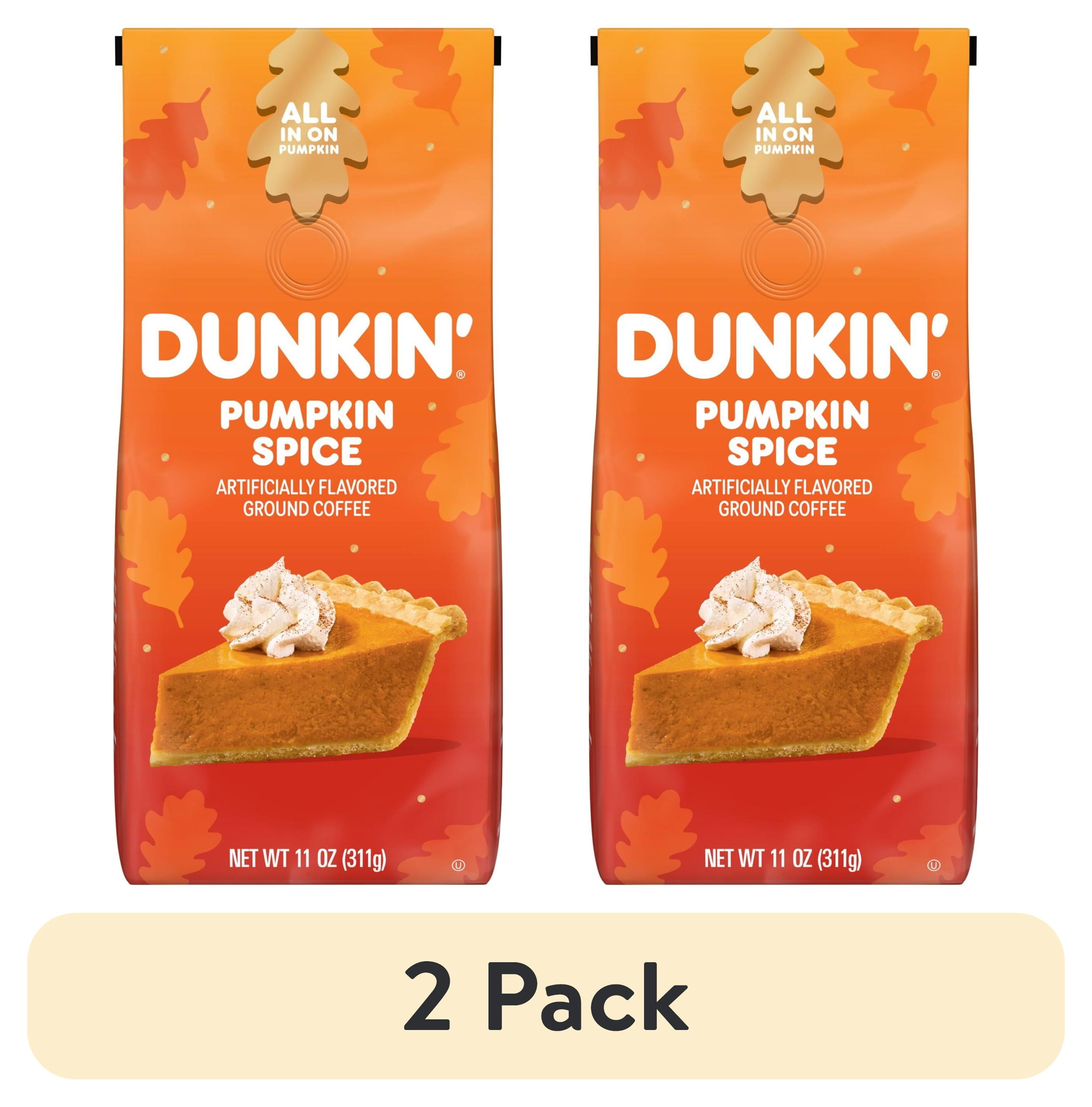 (2 pack) Dunkin’ Pumpkin Spice Artificially Flavored Ground Coffee, 11 oz Bag