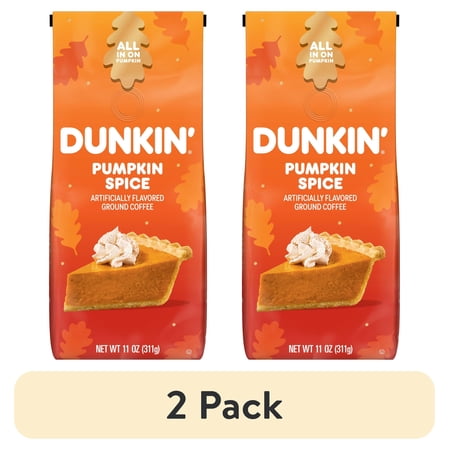 (2 pack) Dunkin’ Pumpkin Spice Artificially Flavored Ground Coffee, 11 oz Bag