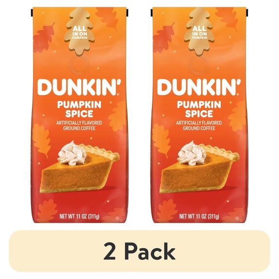 (2 pack) Dunkin’ Pumpkin Spice Artificially Flavored Ground Coffee, 11 oz Bag