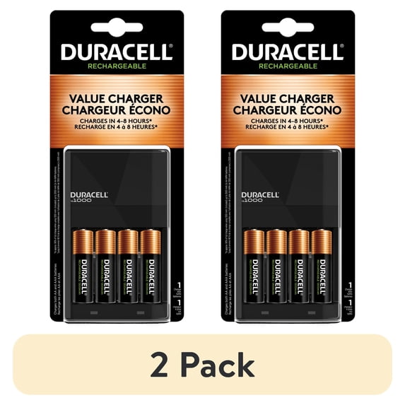 (2 pack) Duracell ION SPEED 1000 Rechargeable Battery Charger, Includes 4 AA NiMH Batteries, Multicolor