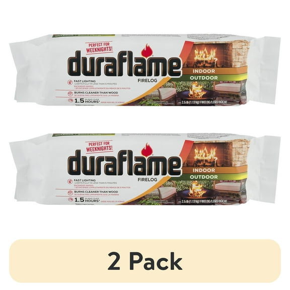 (2 pack) Duraflame 2.5 lb Firelog for Fireplaces and Fire Pits, Burns over 1.5-Hrs , One (1) Firelog