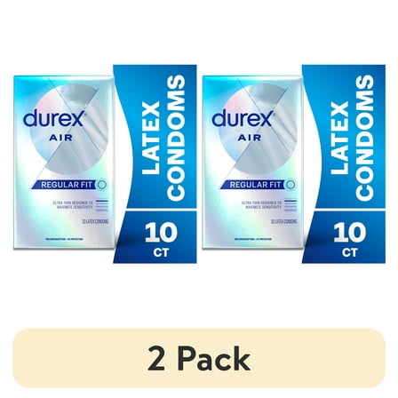 (2 pack) Durex Air Ultra Thin Condoms For Men, Rubber Latex Condoms with Silicone Lube, 10 Count