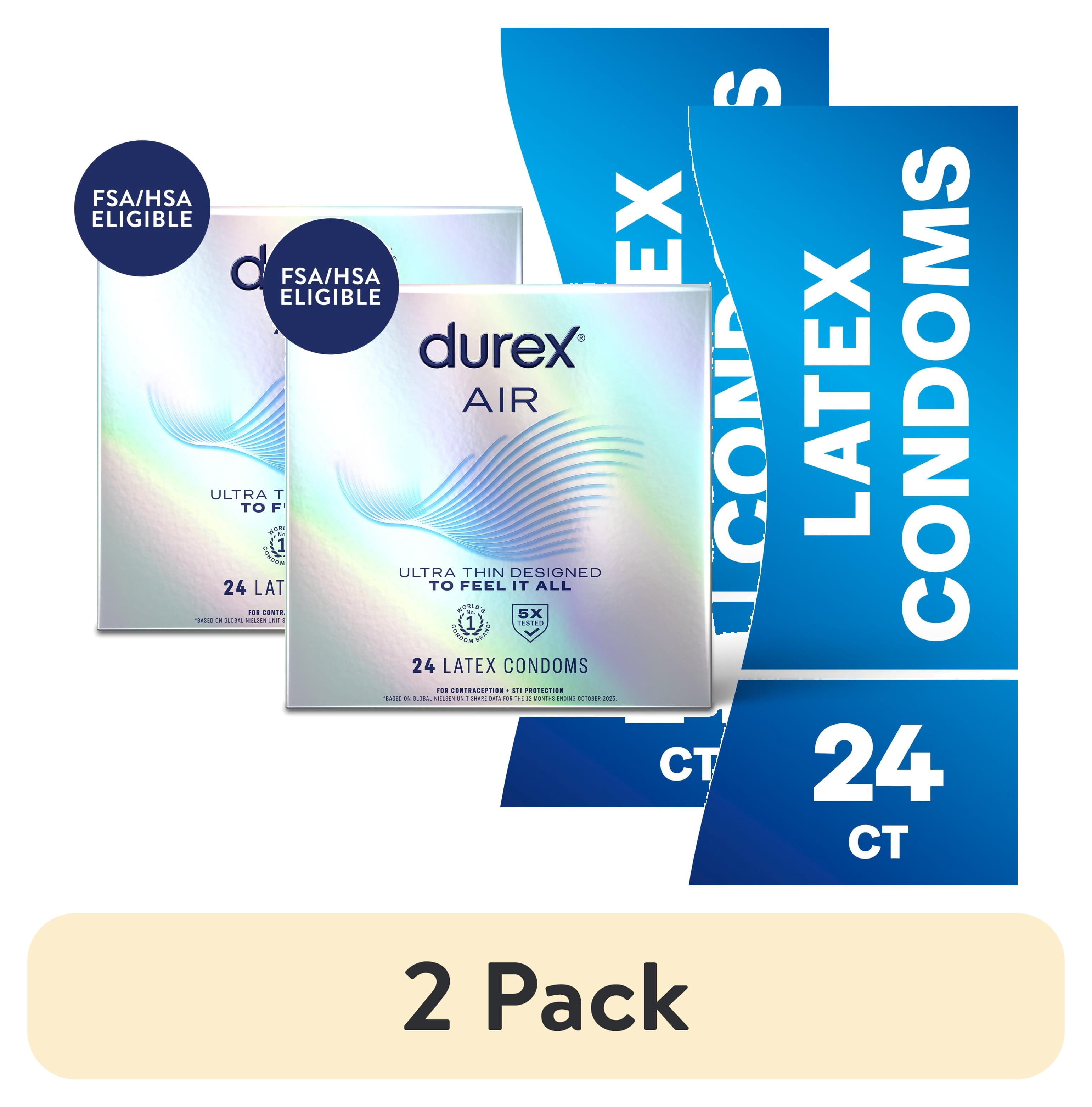 (2 pack) Durex Air Ultra Thin Condoms For Men, Rubber Latex Condoms with Silicone Lube, FSA/HSA, 24 ct