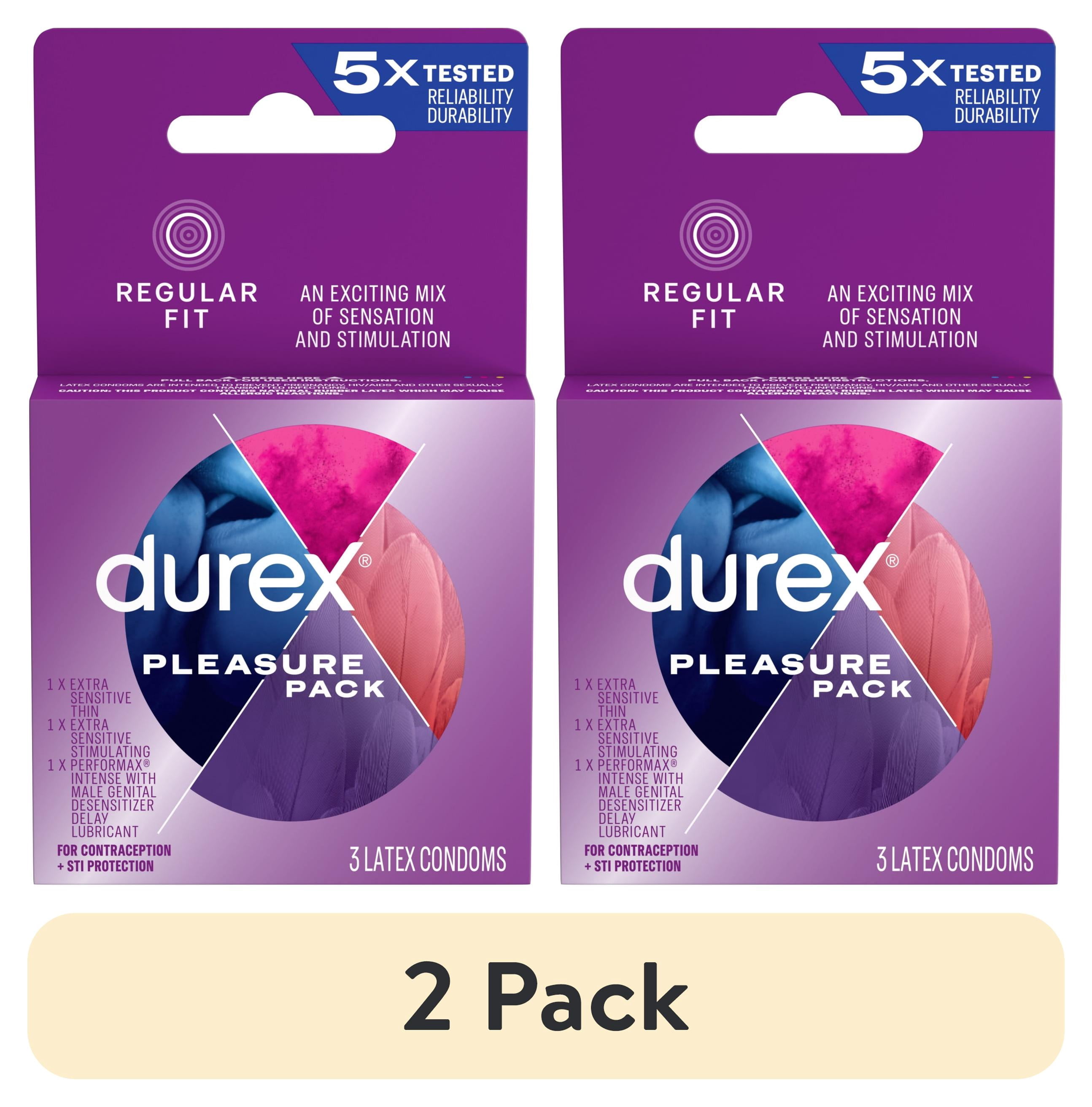 (2 pack) Durex Pleasure Pack, Assorted Lubricated Premium Condoms, 3 Count