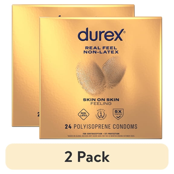 (2 pack) Durex Real Feel Condoms For Men, Non Latex Lubricated Condoms with Skin-On-Skin Feeling, FSA/HSA, 24 ct