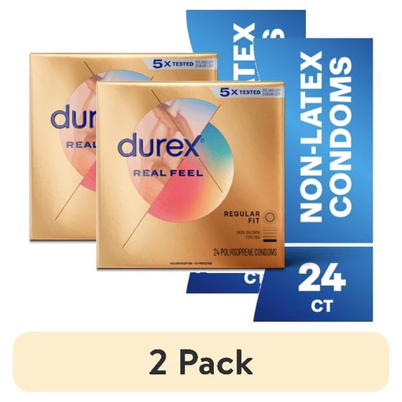 (2 pack) Durex Real Feel Condoms For Men, Non Latex Lubricated Condoms with Skin-On-Skin Feeling, FSA/HSA, 24 ct