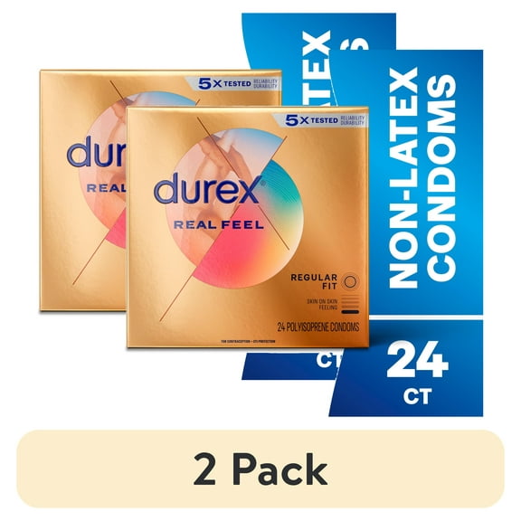 (2 pack) Durex Real Feel Condoms For Men, Non Latex Lubricated Condoms with Skin-On-Skin Feeling, FSA/HSA, 24 ct