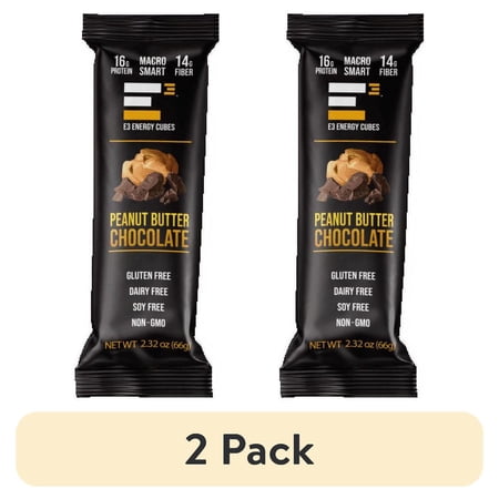 (2 pack) E3 Energy Cubes, PB & Chocolate, Refrigerated Protein Bar, 3 Cubes