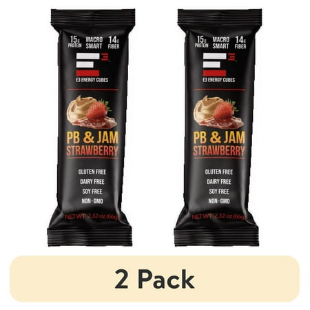 (2 pack) E3 Energy Cubes, PB & Jam Strawberry, Refrigerated Protein Bar, 3 Cubes