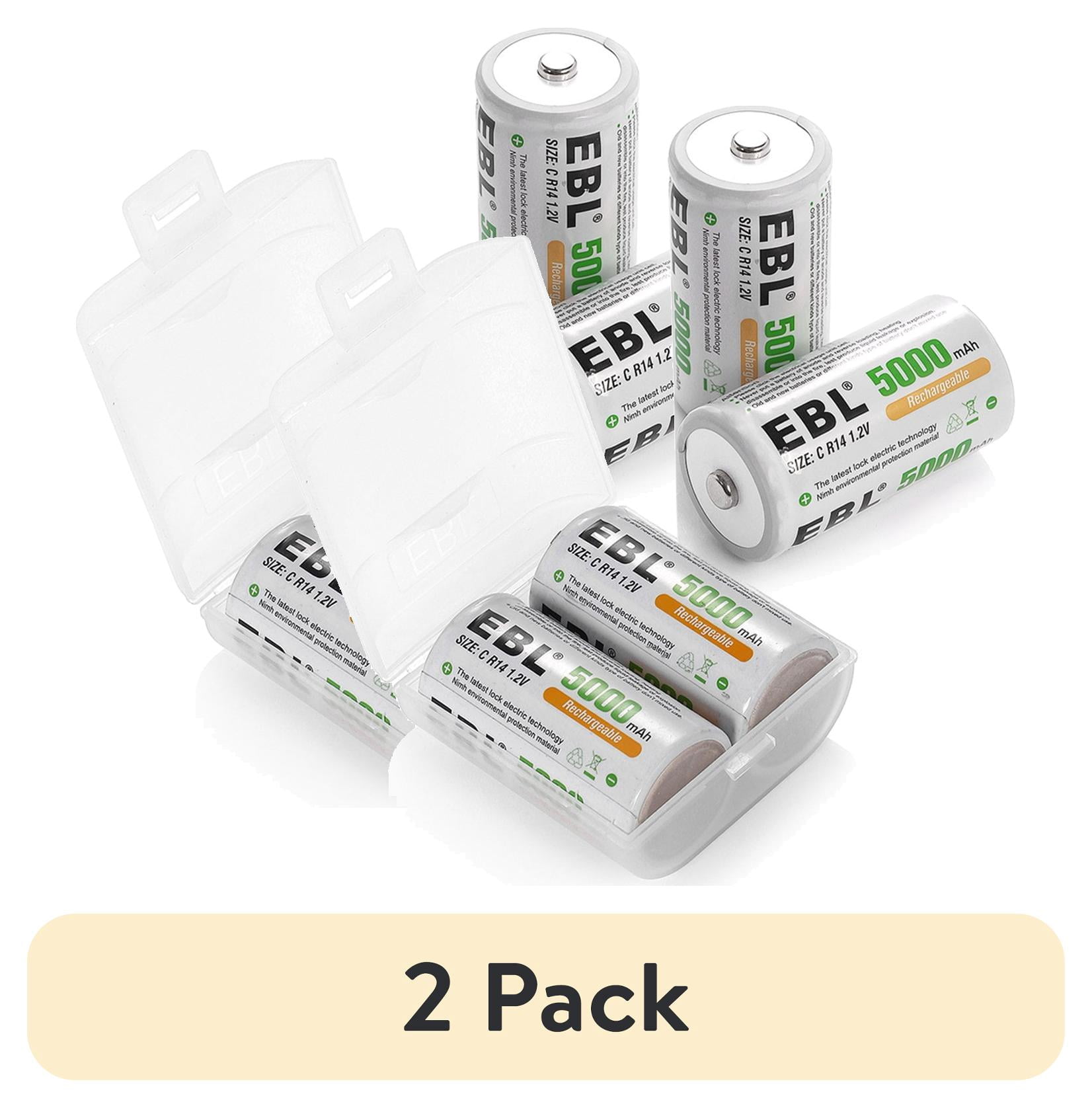 (2 pack) EBL 4 Pack 1.2v R14 Size C Rechargeable Batteries 5000mAh Ni ...