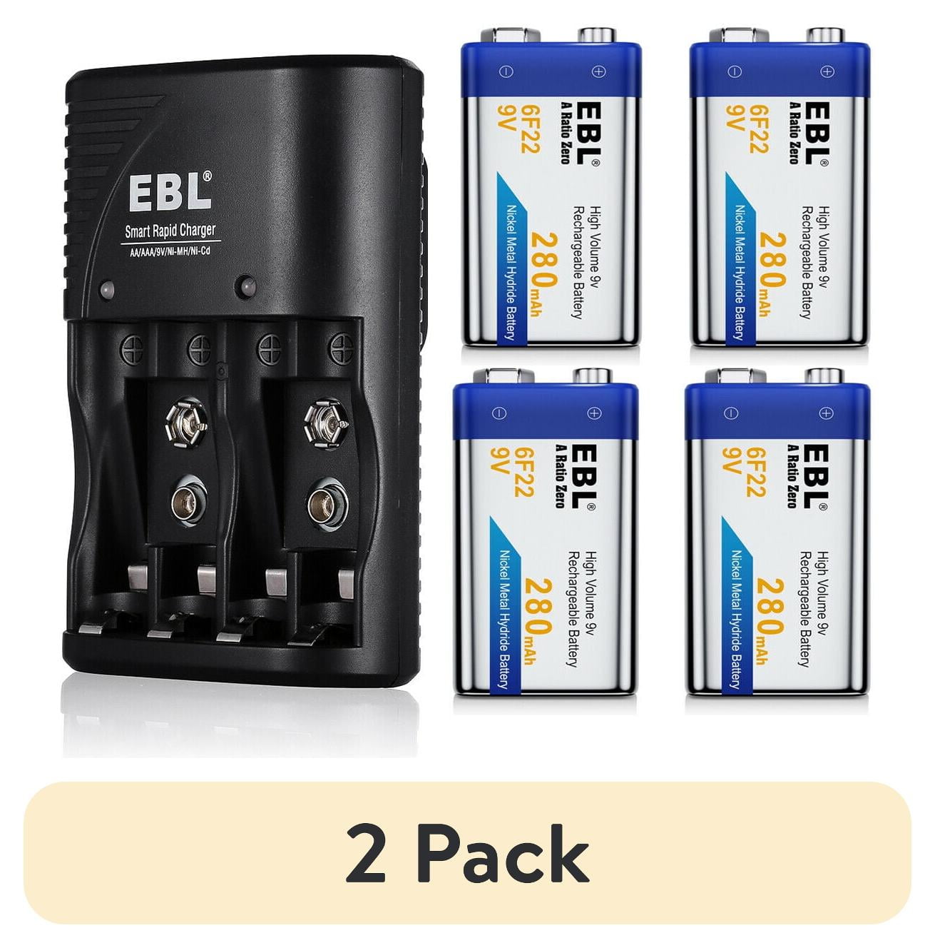 pack) EBL Pack 280mAh 9-Volt NiMH Rechargeable Batteries with