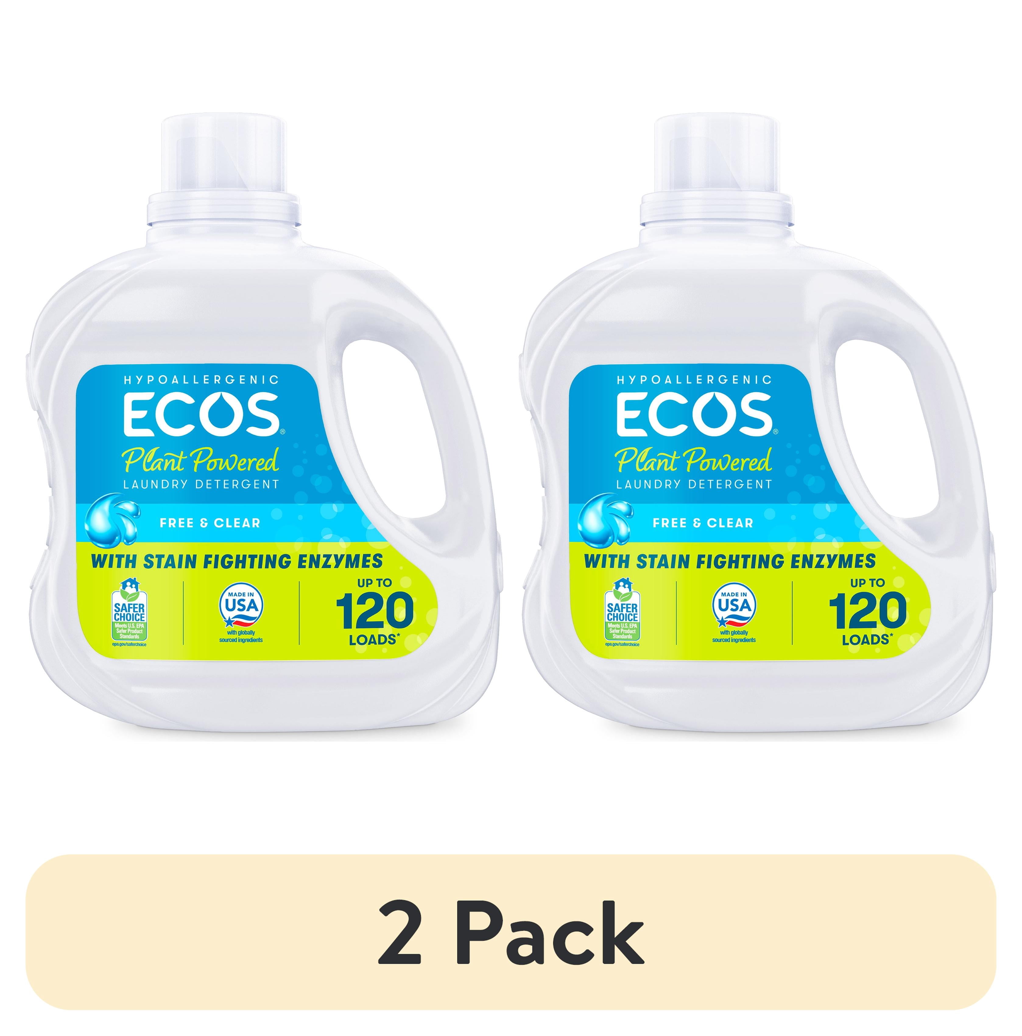 (2 pack) ECOS Hypoallergenic Liquid Laundry Detergent for Sensitive Skin, Free & Clear, 120 Loads, 110oz