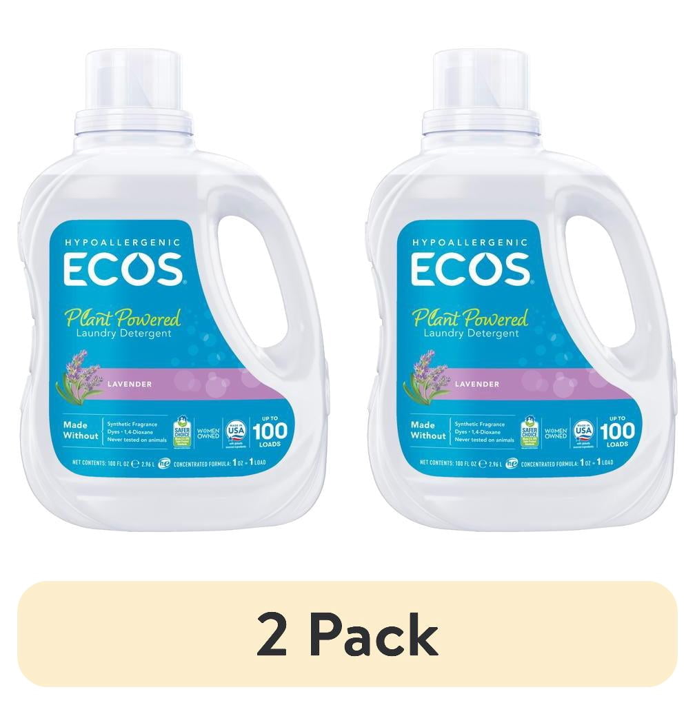 (2 pack) ECOS Hypoallergenic Liquid Laundry Detergent for Sensitive Skin, Lavender, 100 Loads, 100oz