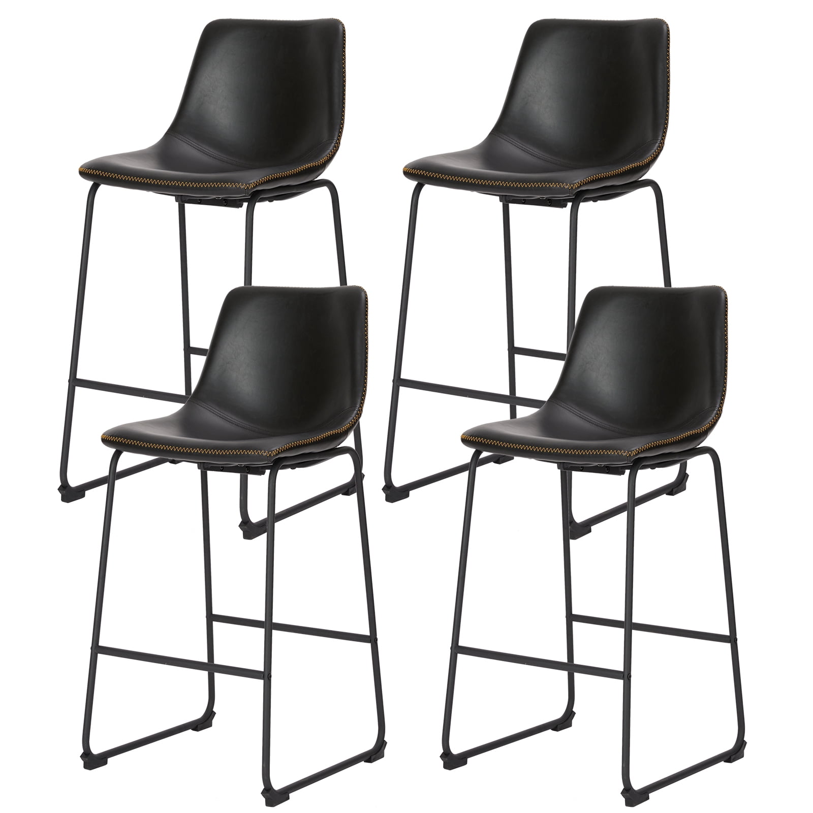(2 pack) EDX Counter Height Bar Stools Set of 2 With Back and Footrest, Metal Frame, 30 inch, Black