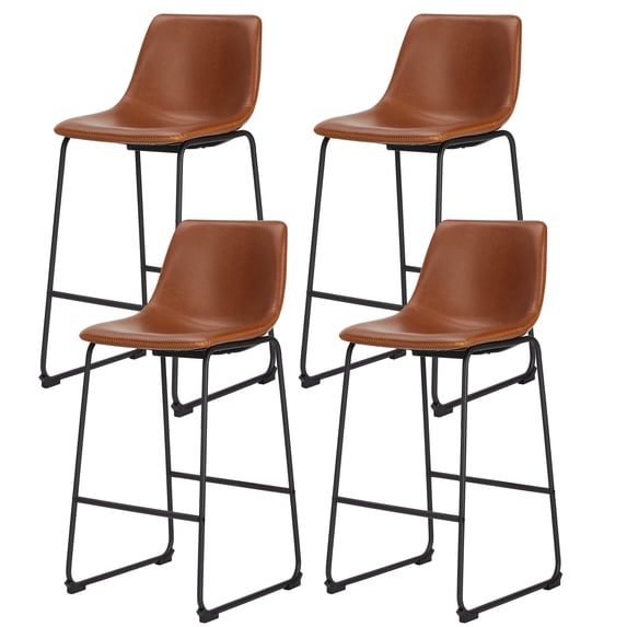 (2 pack) EDX Counter Height Bar Stools Set of 2 With Back and Footrest, Metal Frame, 30 inch, Brown