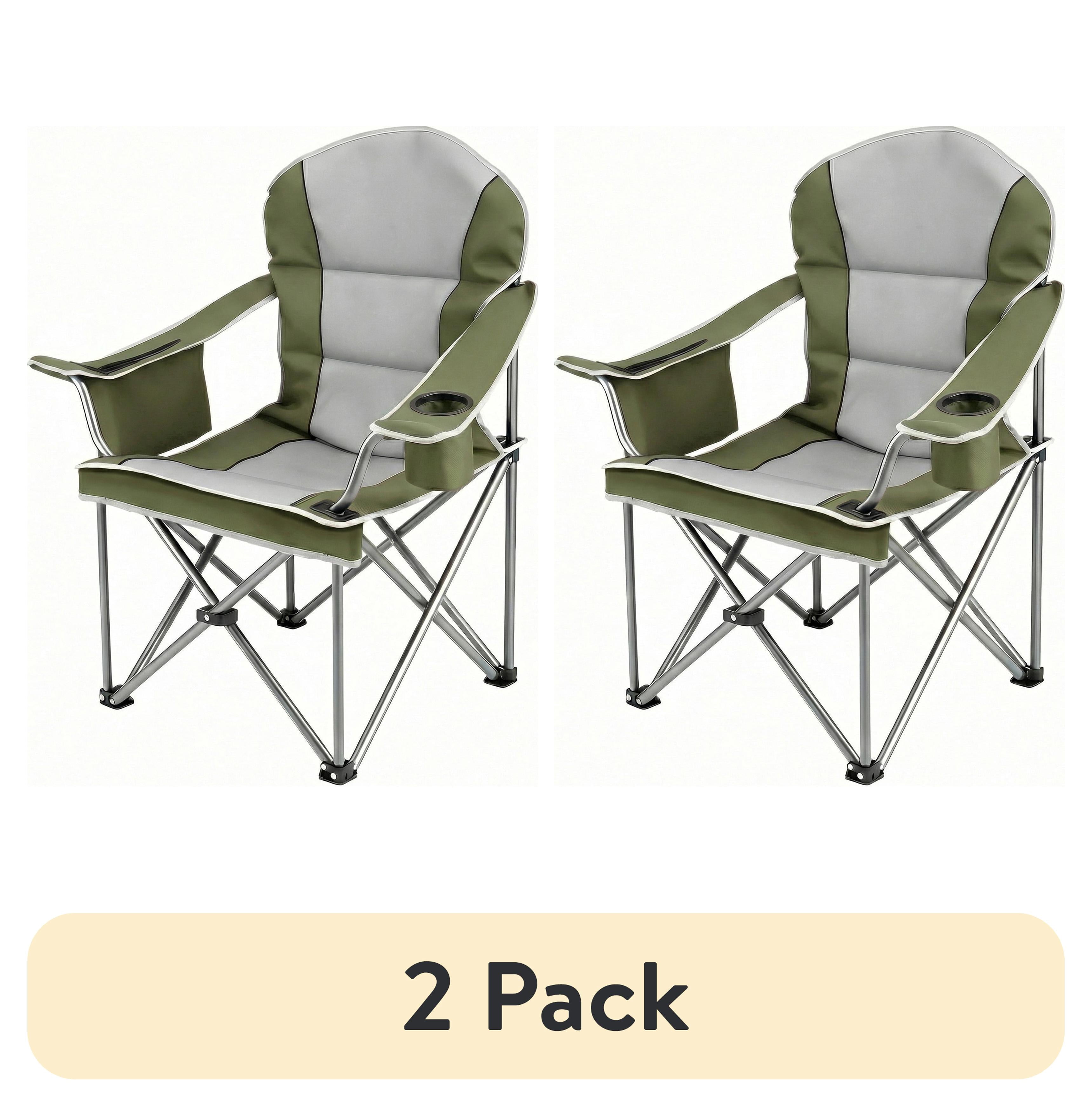 (2 pack) EDX Oversized Heavy Duty Folding Camping Chair, Padded High Back, Adjustable Lumbar Support, Extra Wide for Adults, 500 lbs Steel Frame, Portable Outdoor, Green