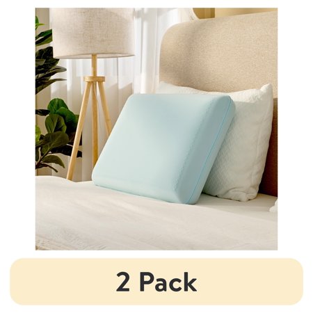(2 pack) EGOHOME Single Cooling Gel Bed Pillow, Memory Foam Pillow, Standard Queen, Blue, Cooling Removable Cover, Medium-soft