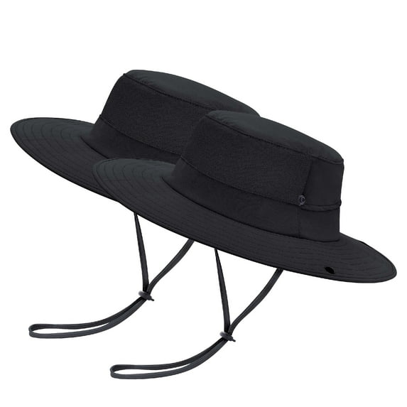 (2 pack) EINSKEY Cooling Bucket Hat for Men, Wide Brim Womens Sun Hat with Ponytail Hole (Black)