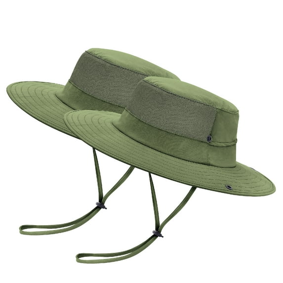 (2 pack) EINSKEY Cooling Bucket Hat for Men, Wide Brim Womens Sun Hat with Ponytail Hole (Green)