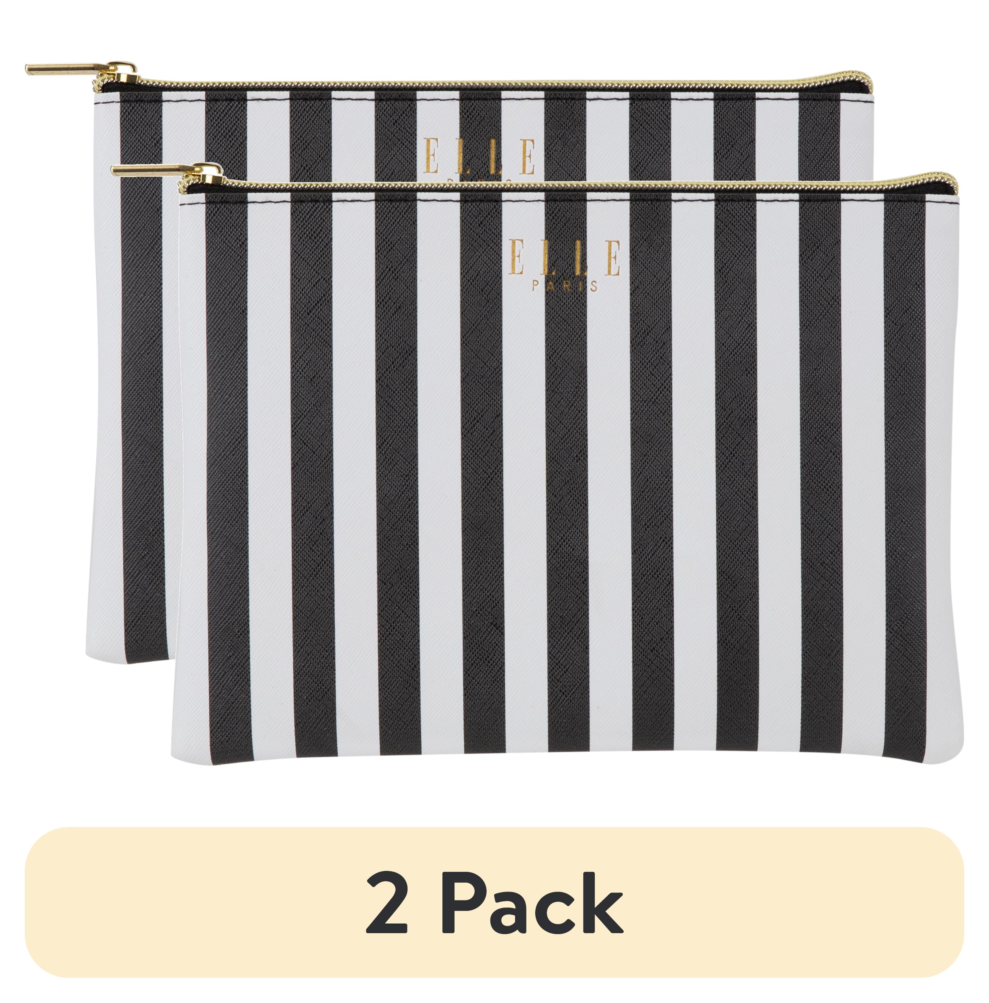 ★TOUT Y EST★ Blanc Black Ribbon Cosmetic Travel Pouch P207 2-pack-ELLE-Black-White-Stripe