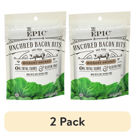 (2 pack) EPIC Hickory Smoked Uncured Bacon Bits, Keto Friendly, Whole30, 3oz