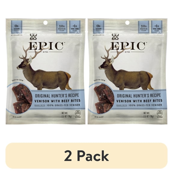 (2 pack) EPIC Venison & Beef Protein Bites, Grass-Fed, Keto Friendly, 2.5oz