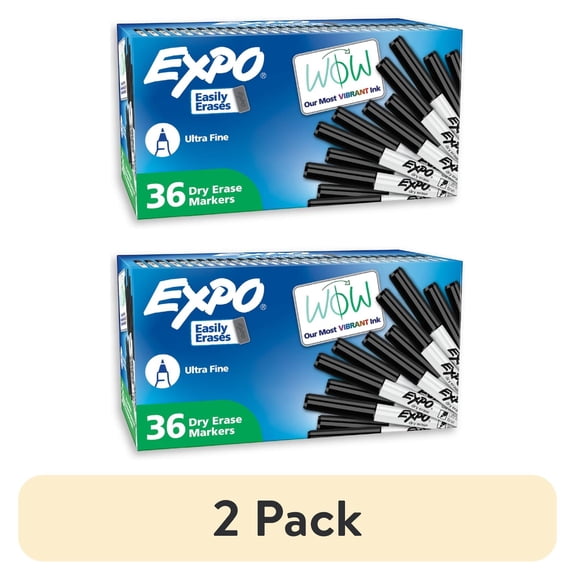 (2 pack) EXPO Dry Erase Markers, Black, Ultra Fine Tip, 36 Count