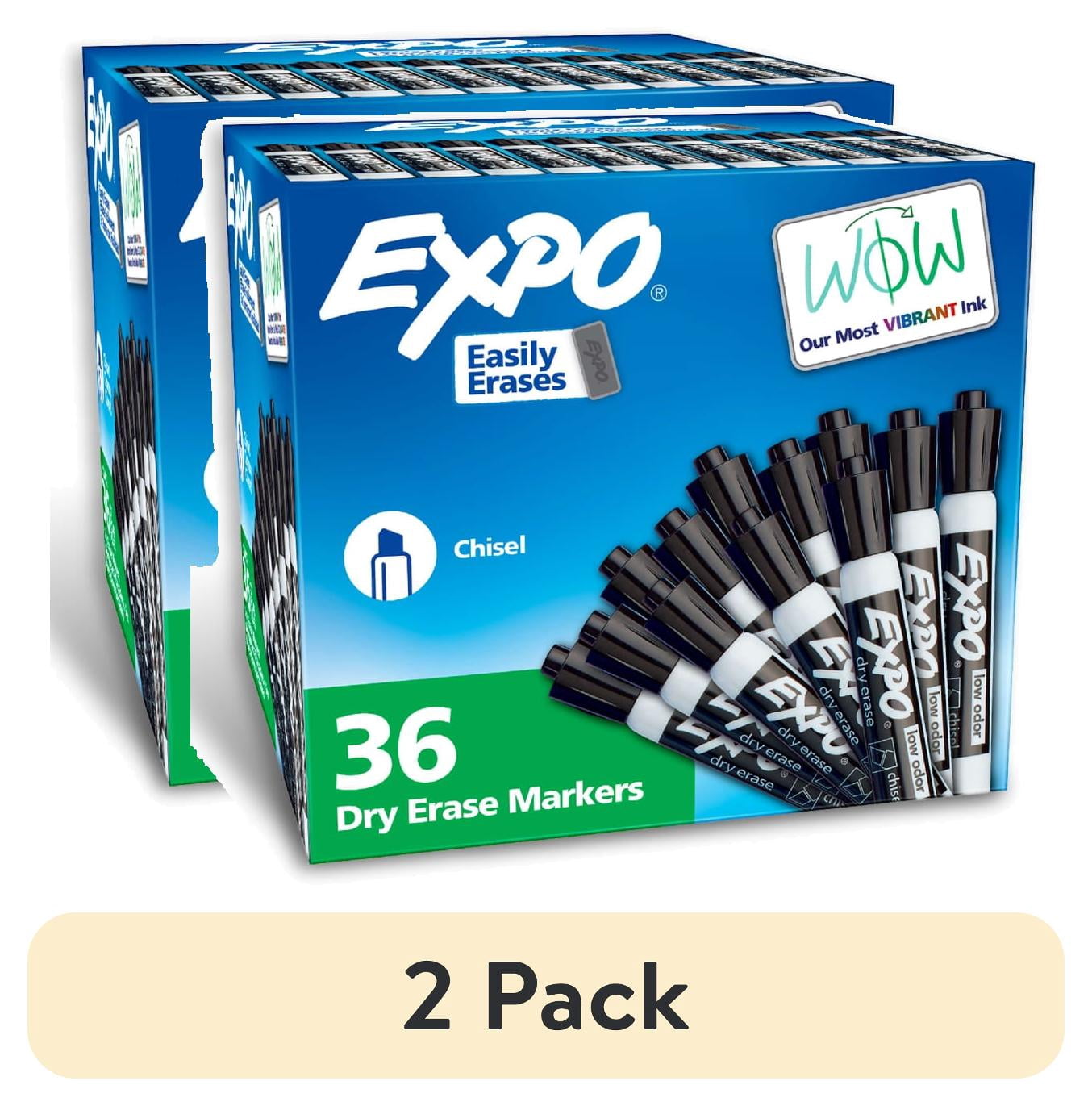(2 pack) EXPO Low Odor Dry Erase Markers, Chisel Tip, Black, 36 Count