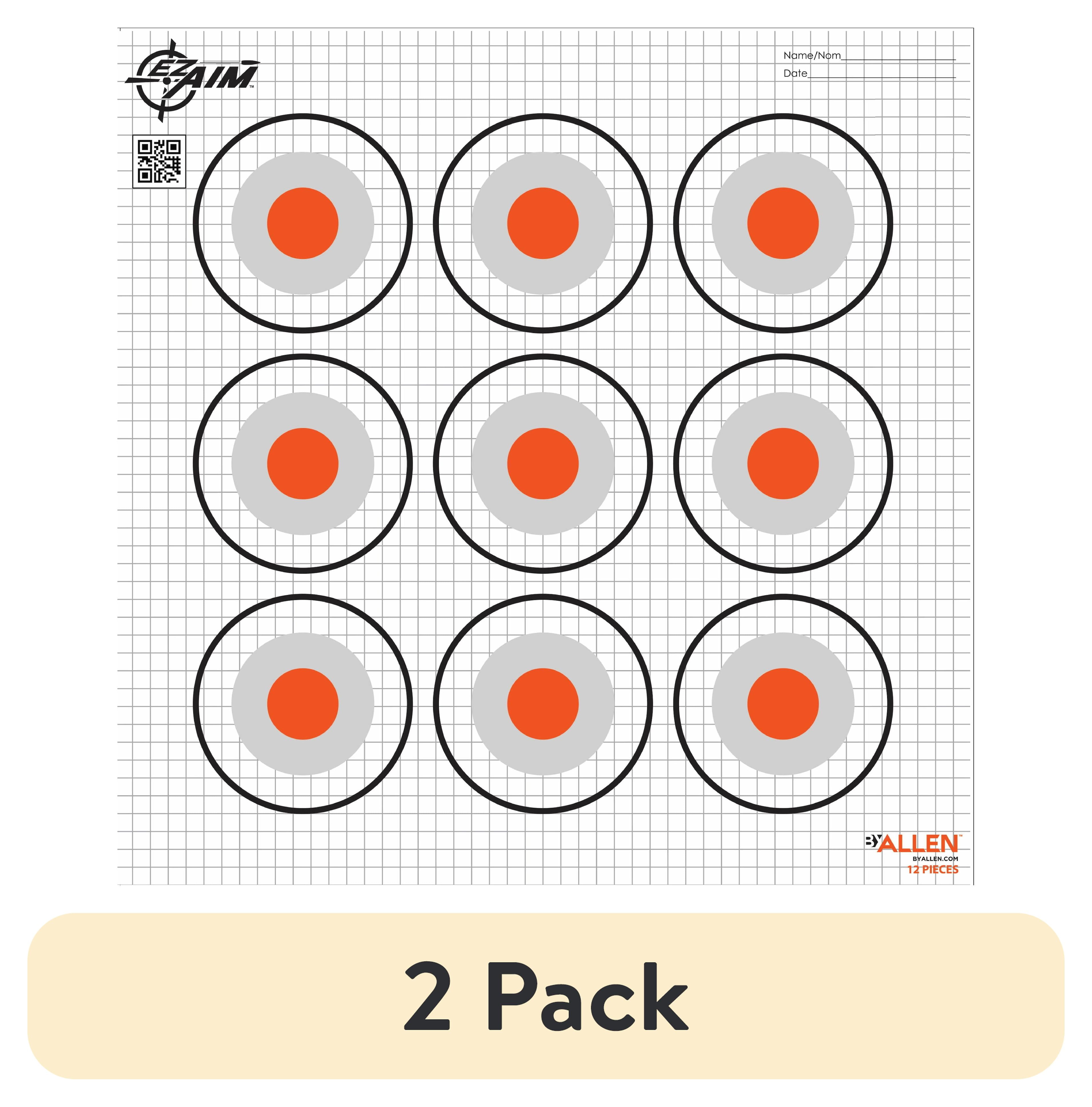 (2 pack) EZ Aim Paper 9-Spot Bullseye Paper Targets, 12" Square, 12-Pack, .39lb, Black