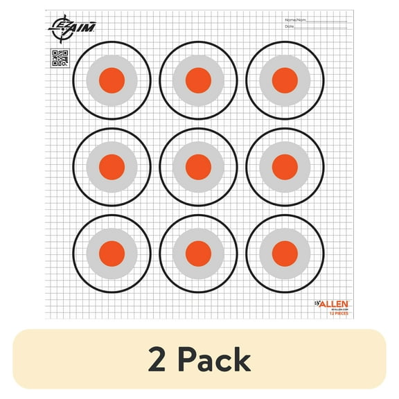 (2 pack) EZ Aim Paper 9-Spot Bullseye Paper Targets, 12" Square, 12-Pack, .39lb, Black