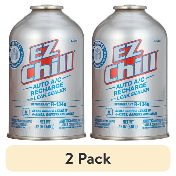 (2 pack) EZ Chill R134a AC Recharge with Leak Sealer (12 oz), Car Air Conditioning, Refrigerant Repair Kit