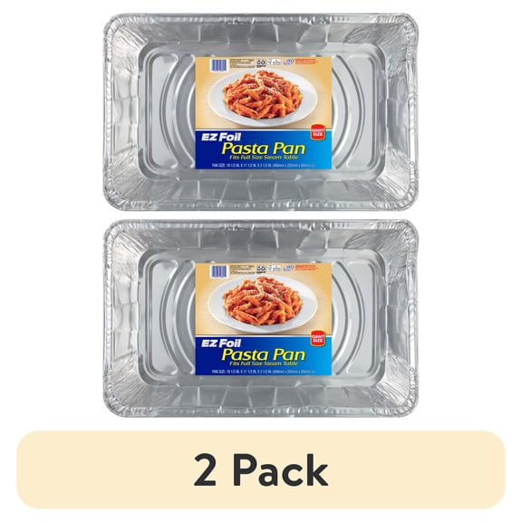 (2 pack) EZ Foil Extra Large Disposable Pasta Pan, Full Size Steam Table Foil Pan, 19.5 x 11.5 x 3.5 in., 1 Count