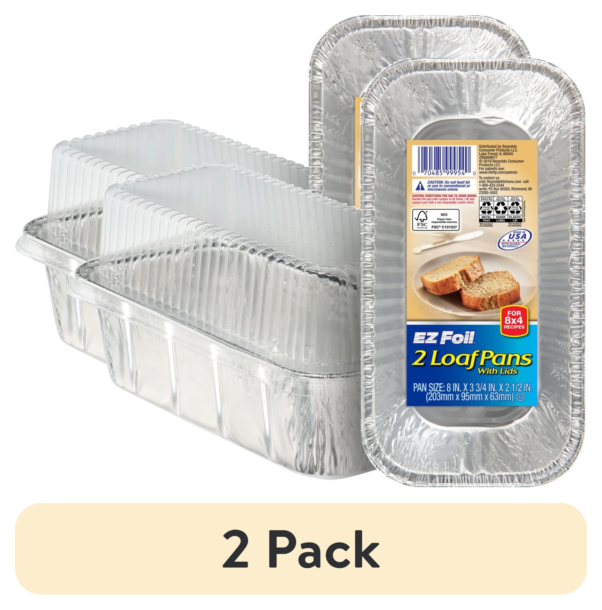2 pack) EZ Foil Disposable Loaf Pans with Lids, 8 x 3.75 in., 2