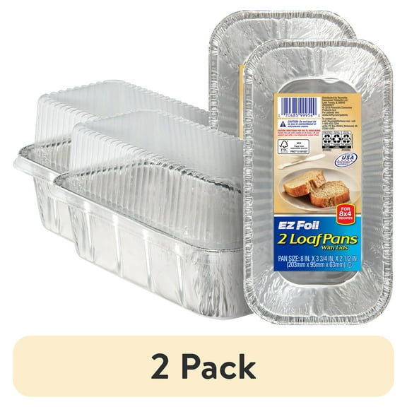 (2 pack) EZ Foil Disposable Loaf Pans with Lids, 8 x 3.75 in., 2 Count
