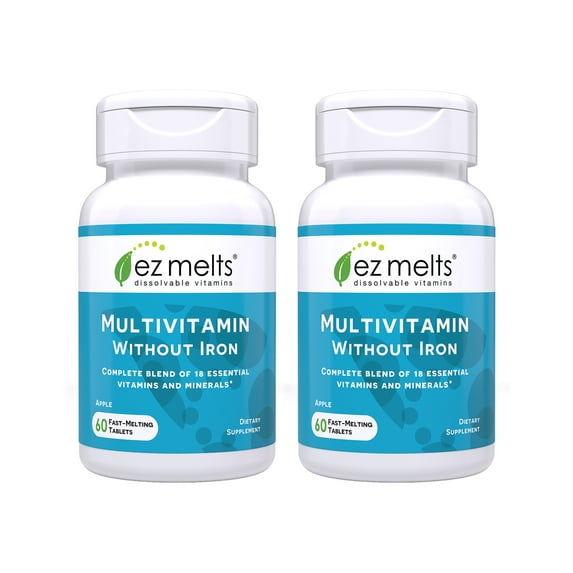 (2 pack) EZ Melts Dissolvable Multivitamin Without Iron, 18 Vitamins & Minerals Including Vitamin A, Biotin, Vitamin B12, Vitamin C, Vitamin D3, Zinc and More, Sugar-Free, 1-Month Supply - 2 Pack