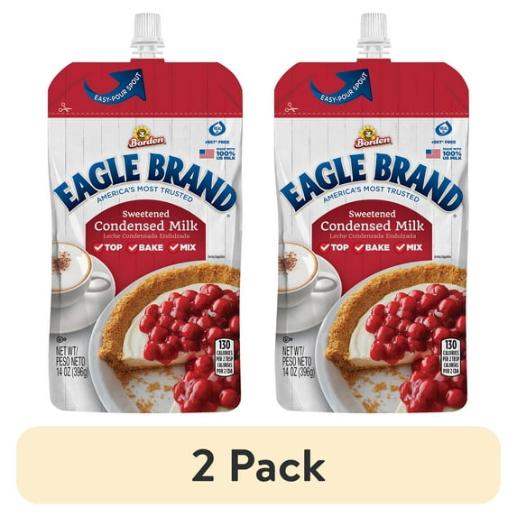 (2 pack) Eagle Brand Sweetened Condensed Milk, 100% US Milk, Gluten Free, 14 fl oz Resealable Pouch