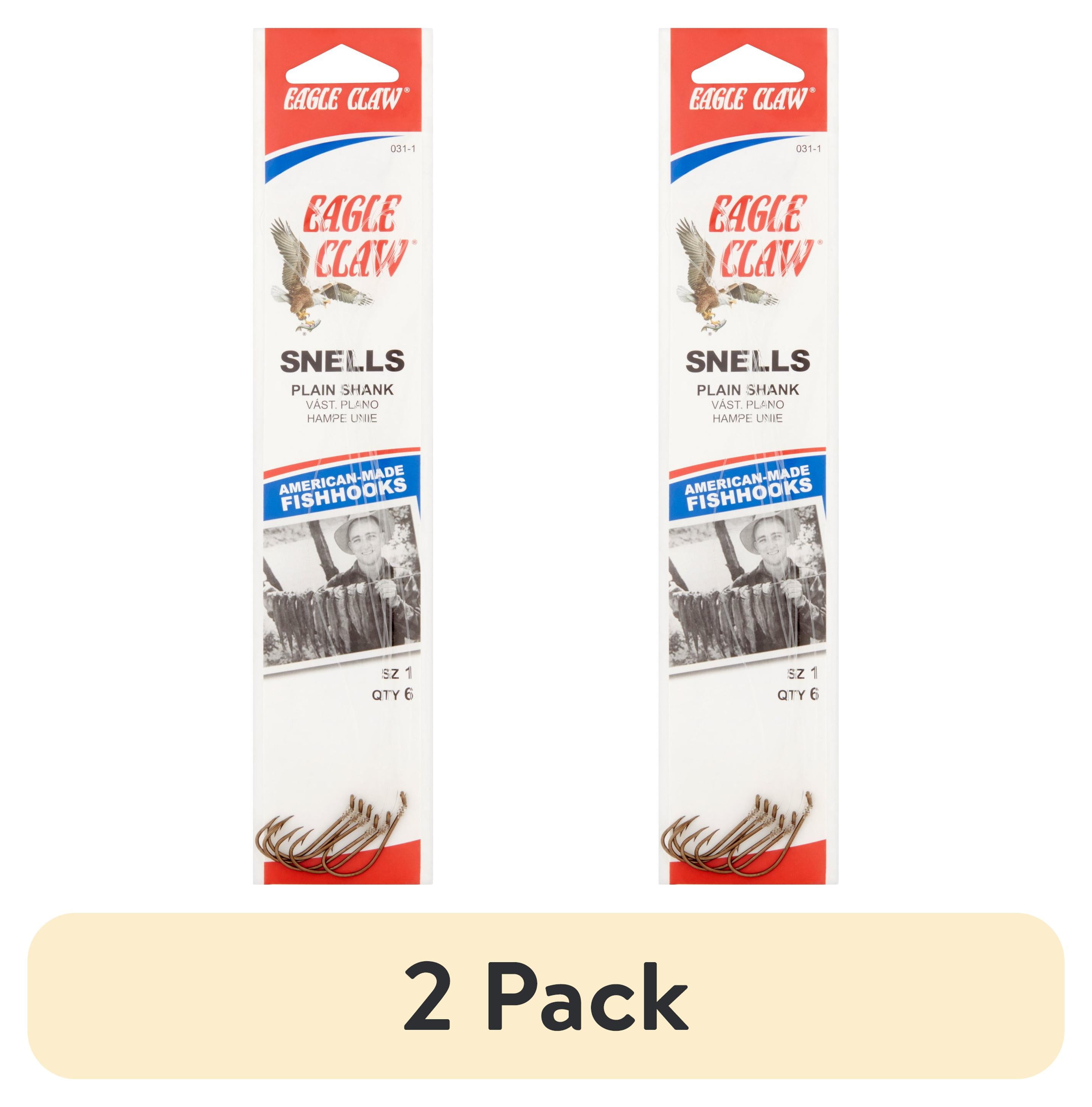 (2 pack) Eagle Claw 031H-1 Snells Plain Shank Fish Hooks, Size 1