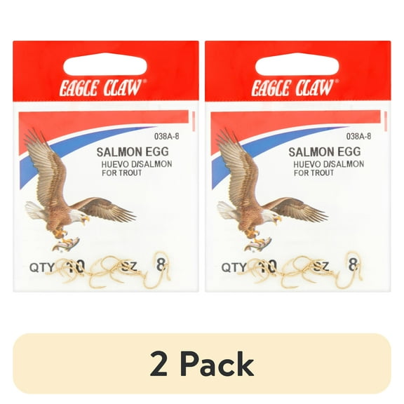 (2 pack) Eagle Claw 038AH-8 Gold Salmon Hook, Size 8, Gold Plated