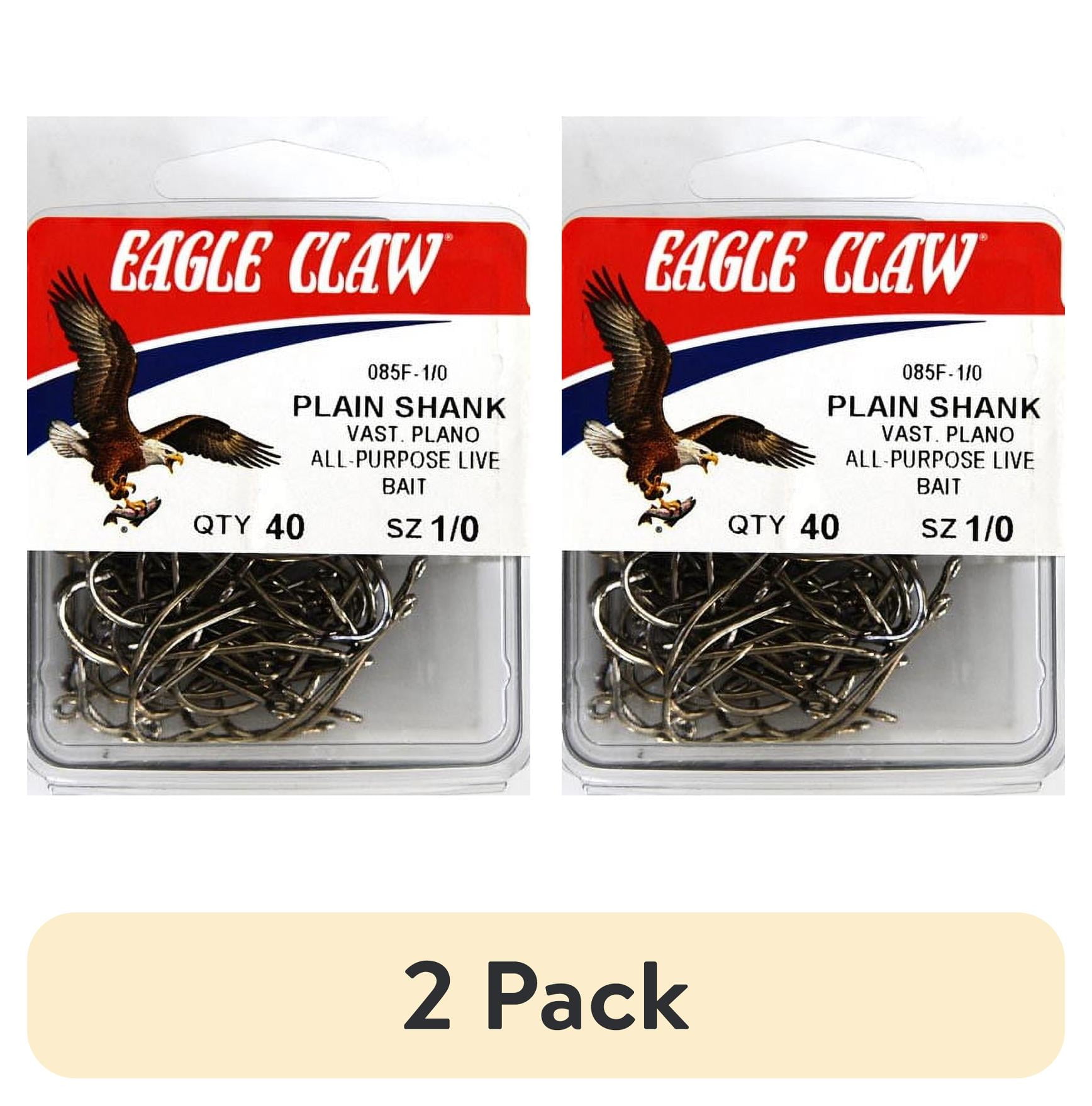 (2 pack) Eagle Claw 085FH-1/0 Plain Shank Offset Hook, Nickel, Size 1/0, 40 Pack